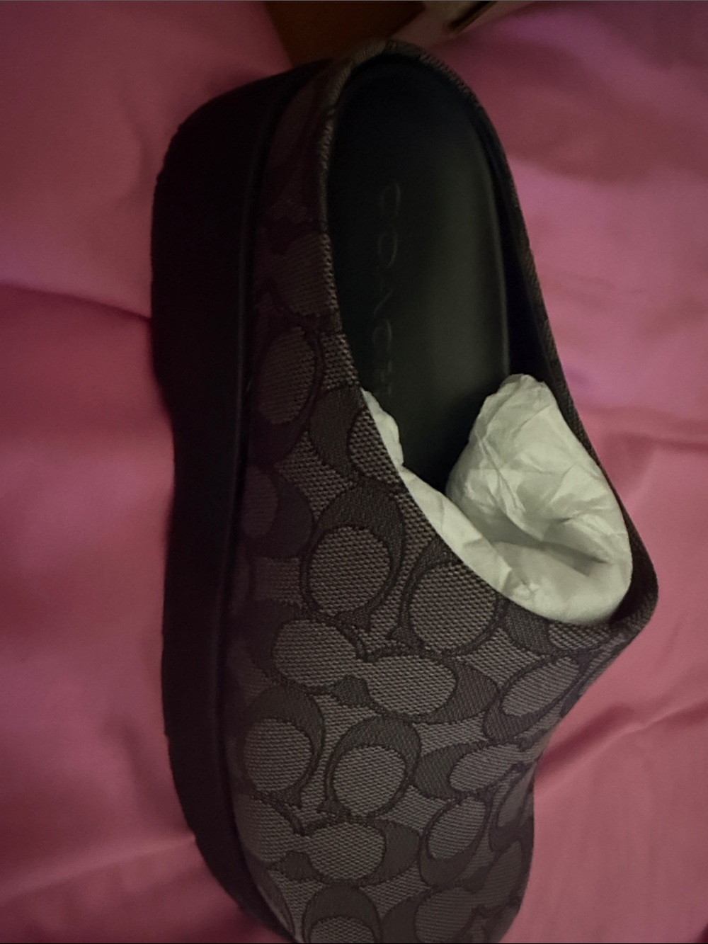 Coach Platform Slip-On with Signature Jacquard in Dark Brown